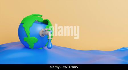 3D World Environment und Earth Day Concept mit Globus und umweltfreundlicher Umgebung. 3D-Darstellung. Stockfoto