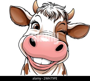 Cartoon gesprenkelte Kuh blinzelte ein Auge, Vektorzeichnung Stock Vektor