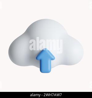 Symbol für 3D-Cloud-Speicher. Technologiesicherheit. Cloud-Computing. Symbol isoliert auf weißem Hintergrund. 3D-Darstellung. Beschneidungspfad. Stockfoto