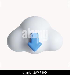Symbol für 3D-Cloud-Speicher. Technologiesicherheit. Cloud-Computing. Symbol isoliert auf weißem Hintergrund. 3D-Darstellung. Beschneidungspfad. Stockfoto