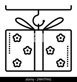 Lieferung von Waren, schwarze Linie Vektor-Symbol, heben ein Ladungspiktogramm, Senden eines Geschenkschilds Stock Vektor