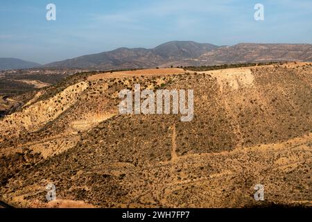 Blick von der forteresse Agadir Oufella auf das Atlasgebirge in Marokko, Afrika Stockfoto
