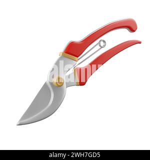 3D-Schere. Gartenwerkzeug. Gartenarbeit. Symbol isoliert auf weißem Hintergrund. 3D-Darstellung. Beschneidungspfad Stockfoto