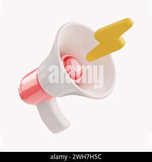 Cartoon Hand hält Megaphon 3D-Rendering auf weißem isoliertem Hintergrund. Digitales Marketingkonzept. Stockfoto