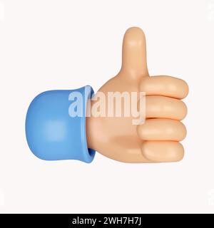 3D-Hände halten den Daumen hoch für Erfolg oder gutes Feedback, positives Konzept und Like-Symbol. Symbol isoliert auf weißem Hintergrund. 3D-Darstellung Stockfoto