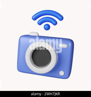 3D Smart Fotokamerasystem. Internet of Things Konzept mit drahtloser Verbindung. Symbol isoliert auf weißem Hintergrund. 3D-Darstellung Stockfoto