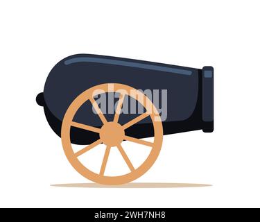 Alte Piratenkanone auf Rädern. Illustration des flachen Vektors auf weißem Hintergrund Stock Vektor