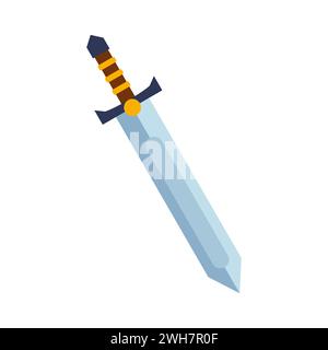 Magisches Cartoon-Stahlschwert, Ritterwaffe oder Messerklinge. Fantasy-Spiel-Waffensymbol im flachen Stil. Vektorabbildung Stock Vektor