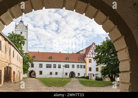 Schlosshof von Schloss Strehla, Sachsen, Deutschland *** Schlosshof von Schloss Strehla, Sachsen, Deutschland Stockfoto