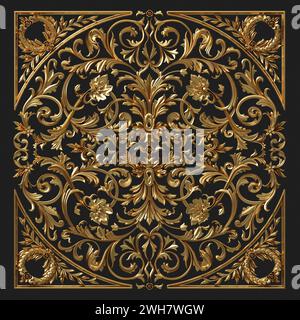 Kreisförmiges barockes Ornament mit Goldschnitzereien Stockfoto