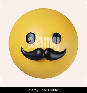 3D Emoticon mit Schnurrbart. Symbol isoliert auf grauem Hintergrund. 3D-Darstellung. Beschneidungspfad. Stockfoto