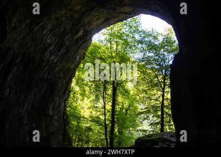Blick aus dem Inneren der Höhle Meziad, Bezirk Bihor, Rumänien. Stockfoto