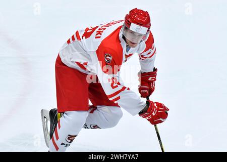 Sosnowiec, Polen. Februar 2024. Mateusz Michalski während des Olympischen Eishockey-Qualifikationsspiels zwischen Polen und Estland, Polen, am 8. Februar 2024 (Foto: Michal Dubiel/SIPA USA) Credit: SIPA USA/Alamy Live News Stockfoto