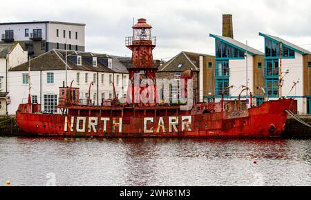 Das letzte erhaltene schottische Leuchtschiff North Carr liegt am Victoria Dock von Dundee und soll 2024 in Schottland abgerissen werden Stockfoto