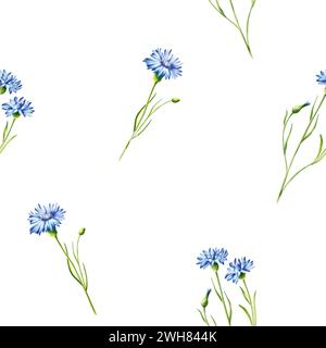 Aquarellstrauß von blauen Kornblumen Blumen Illustration isoliert auf weißem Hintergrund. Details zu Kosmetikprodukten und Botanik-Set, Kosmetik und mir Stockfoto