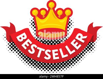 Bestseller-Kopfzeile mit Krone im Comic-Stil. Vektor auf transparentem Hintergrund Stock Vektor