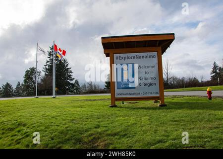 Erkunden Sie das Nanaimo-Schild im East Wellington Park in Nanaimo, British Columbia, Kanada Stockfoto