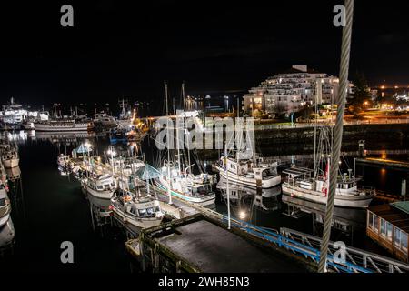 Hafen bei Nacht in Nanaimo, British Columbia, Kanada Stockfoto