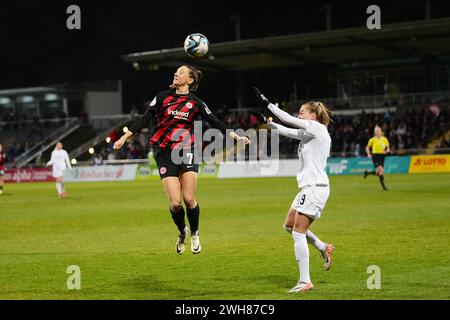 Frankfurt, Deutschland. Februar 2024. Frankfurt, 8. Februar 2024: Lara Prasnikar ( 7 Frankfurt ) während des DFB-Pokal-Fußballspiels zwischen Eintracht Frankfurt und SC Freiburg im Stadion am Brentanobad in Frankfurt. (Julia Kneissl/SPP) Credit: SPP Sport Press Photo. /Alamy Live News Stockfoto