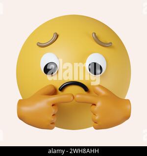 3D Emoji tut mir Leid Emoticon Gesicht mit Hand. Symbol isoliert auf grauem Hintergrund. 3D-Darstellung. Beschneidungspfad. Stockfoto