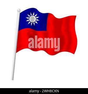 Taiwan Flagge auf Fahnenmast winkt im Wind. Vektor-isolierte Illustration der taiwanesischen Flagge. Stock Vektor