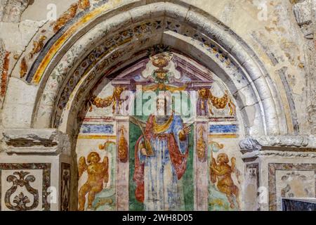 Fresko in der Kapelle der Heiligen Cosmas und Damia, Kathedrale von Sassari, Sardinien Stockfoto