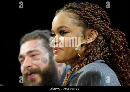 Andra Day während der Apple Music Super Bowl LVIII Halftime Show Press Conference im Mandalay Bay Convention Center in Las Vegas, Nevada. Bilddatum: Donnerstag, 8. Februar 2024. Stockfoto