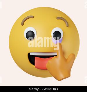 3D Goofy Emoticon mit verrückten Augen und Zunge. Gelbes Gesichts-Emoji. Symbol isoliert auf grauem Hintergrund. 3D-Darstellung. Beschneidungspfad. Stockfoto