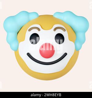 3D Circus Clown Emoji. Emoticon mit roter Nase, lustiges Gesicht. Symbol isoliert auf grauem Hintergrund. 3D-Darstellung. Beschneidungspfad. Stockfoto