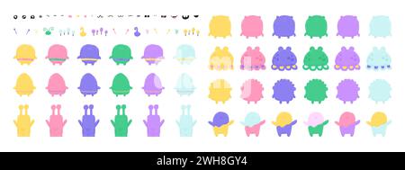 Figur-Builder-Illustration von niedlichen Weltraummonstern. Vektorersteller. Handgezeichnete flache Zeichentrickelemente Stock Vektor