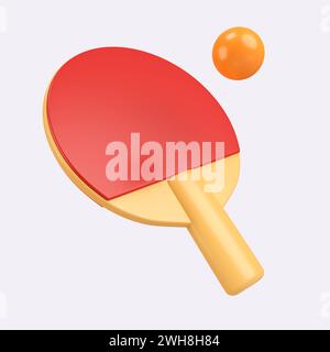 3D-Tischtennis, Ping-Pong-Schläger, Sport- und Spielwettbewerb. Minimales Schulsymbol. Isoliert auf Hintergrund, Symbolsymbolbeschneidungspfad. 3D-Rendering Stockfoto