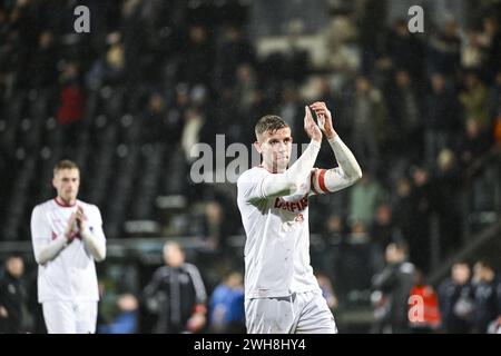 Oostende, Belgien. Februar 2024. Toby Alderweireld aus Antwerpen sieht nach einem Fußballspiel zwischen KV Oostende (1b) und Royal Antwerp FC am Donnerstag, den 08. Februar 2024 in Antwerpen, dem ersten Halbfinalspiel des Croky Cup, aus. BELGA FOTO TOM GOYVAERTS Credit: Belga Nachrichtenagentur/Alamy Live News Stockfoto