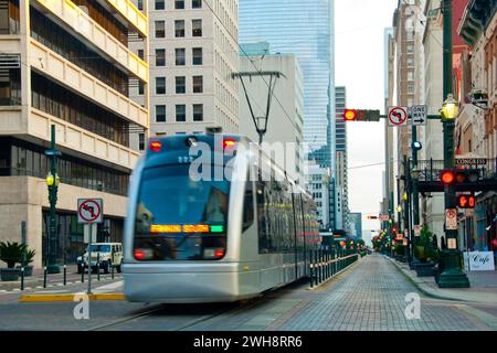 Stadtbahn auf der Main Street in Houston, Texas Stockfoto