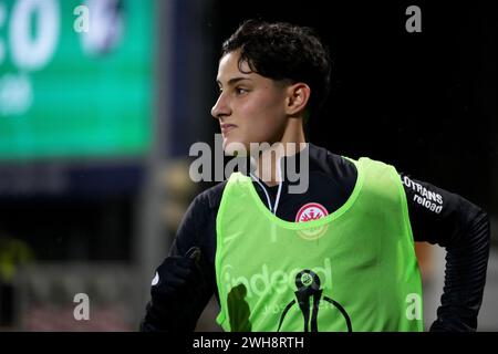 Frankfurt, Deutschland. Februar 2024. Frankfurt, 8. Februar 2024: Dilara Acikgoez ( 29 Frankfurt) während des DFB-Pokal-Fußballspiels zwischen Eintracht Frankfurt und SC Freiburg im Stadion am Brentanobad in Frankfurt. (Julia Kneissl/SPP) Credit: SPP Sport Press Photo. /Alamy Live News Stockfoto