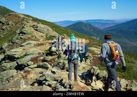 Wanderer in Richtung Mt Lincoln voran auf dem Fränkischen Ridge Trail, New Hampshire, USA. Stockfoto