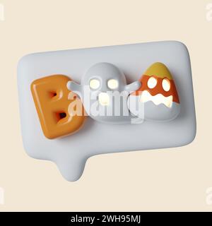 3D Halloween-Symbol. Traditionelles Dekor für Halloween. Symbol isoliert auf grauem Hintergrund. 3D-Darstellung. Beschneidungspfad. Stockfoto