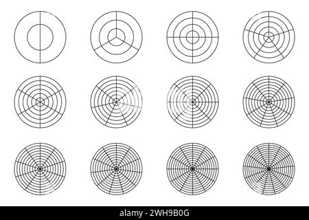 Polares Gitter isoliert, kreisförmiger Gittervektor mit polaren Koordinaten. Stock Vektor