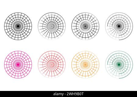 Polares Gitter isoliert, kreisförmiger Gittervektor mit polaren Koordinaten. Stock Vektor
