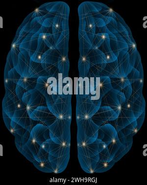 Menschliches Gehirn mit blau leuchtendem futuristischem neuronalen Netzbild Stockfoto