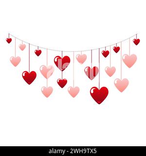 Niedliche Vektorgirlande aus Herzen auf einem weißen isolierten Hintergrund für Valentinstag. Flaches Designelement. Minimale Zeichentrickdarstellung für Design-Webverbot Stock Vektor