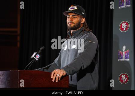 Henderson, Nevada, USA, 8. Februar 2024, 49ers Linebacker Fred Warner während der Pre Super Bowl Pressekonferenz (Foto: Marty Jean-Louis/Alamy Live News Stockfoto