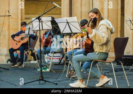 Weihnachtsvorsprechen der Musikschule Llucmajor, San Buenaventura Kloster, Llucmajor, Mallorca, Balearen, Spanien Stockfoto