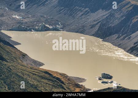 Blick vom Sealy Tarns Walk im Aoraki Mt Cook National Park zum Hooker Valley Track darunter Stockfoto