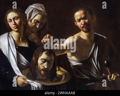 Salome empfängt den Kopf von Johannes dem Täufer, Michelangelo Merisi da Caravaggio, um 1609, Öl auf Leinwand, National Gallery, London, England, Großartig Stockfoto