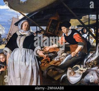 Emanuel de Witte, Adriana van Heusden und Doughter auf dem Fischmarkt, 1662, Öl auf Leinwand, National Gallery, London, England, Großbritannien Stockfoto