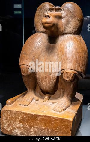 Figur eines hockenden Pavions, roter Quarzit, 18. Dynastie regierender Amenhotep III, Sammlung des British Museum Stockfoto