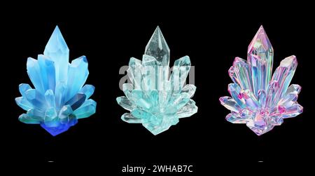 Crystal Edelstein Set isoliertes 3D-Rendering im Hintergrund ohne KI generiert Stockfoto