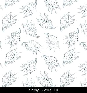 Nahtloses Line-Art-Muster mit Muscheln. Handgezeichneter Unterwasserstil. Nahtlos für Stoffdesign, Geschenkpapier und Druck. Vektorabbildung auf A Stock Vektor