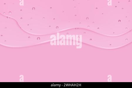 Schöner Hintergrund mit Öltropfen. Flüssige feuchte Tropfen Gel oder Kollagen. Verschüttete Pfützen mit kosmetischem Serum oder Wasser. Rundes, sauberes Muster von Essence Lotio Stock Vektor