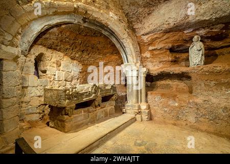 Cenotaph von San Millán. 12. Jahrhundert, Kloster Suso, San Millán de la Cogolla, La Rioja, Spanien Stockfoto